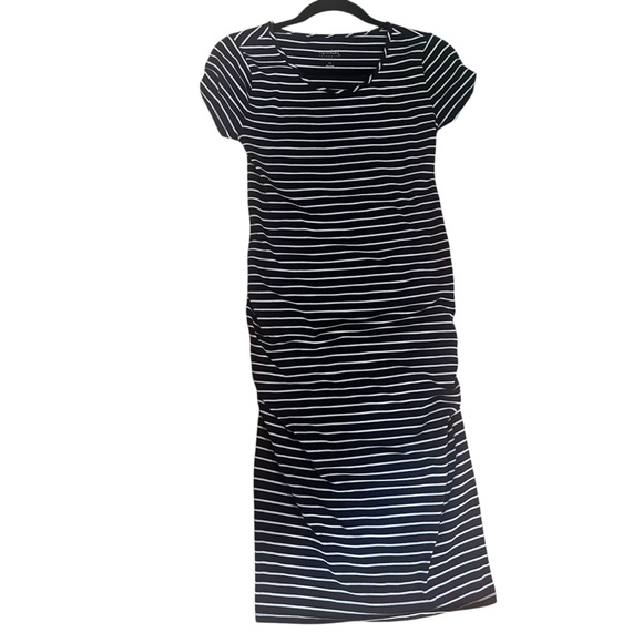 Isabel Maternity by Ingrid & Isabel Navy and White Striped Midi Dress | Size XS - Picture 3 of 6